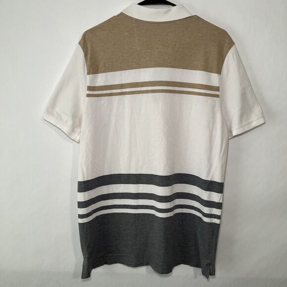 Banana Republic Polo Shirt Mens Size Large White Tan Gray Colorblock Elephant - Picture 10 of 12